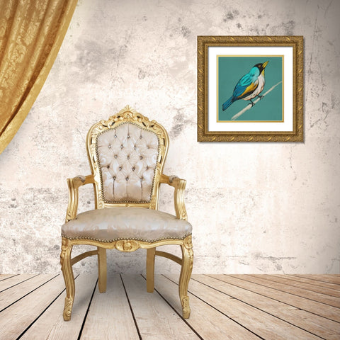 Winged Sketch II on Teal Gold Ornate Wood Framed Art Print with Double Matting by Zarris, Chariklia