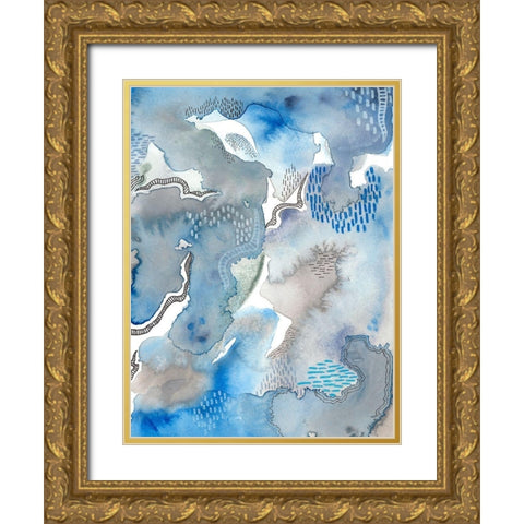 Subtle Blues II Gold Ornate Wood Framed Art Print with Double Matting by Moore, Regina