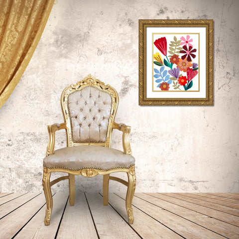 Bright Floral I Gold Ornate Wood Framed Art Print with Double Matting by Moore, Regina