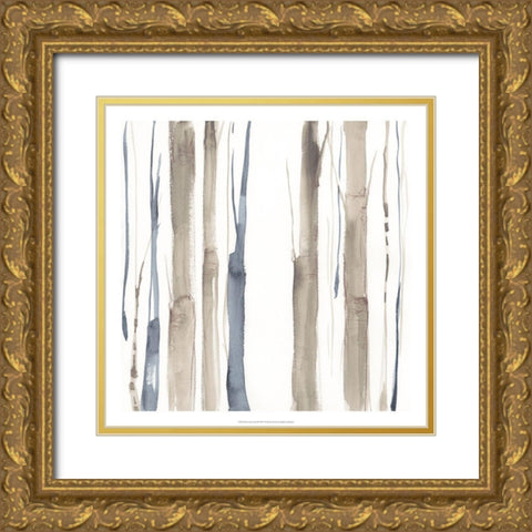 Duo Tone Trees II Gold Ornate Wood Framed Art Print with Double Matting by Goldberger, Jennifer