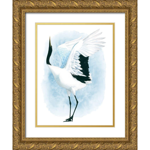 Dancing Crane I Gold Ornate Wood Framed Art Print with Double Matting by Popp, Grace