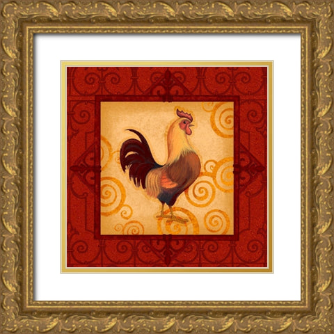 Decorative Rooster I Gold Ornate Wood Framed Art Print with Double Matting by Eisner, Viv