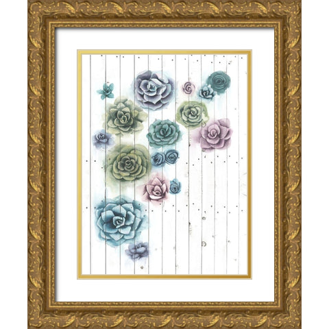 Shiplap Succulent Cluster II Gold Ornate Wood Framed Art Print with Double Matting by Popp, Grace