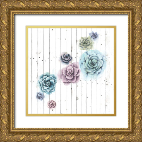 Shiplap Succulent Cluster III Gold Ornate Wood Framed Art Print with Double Matting by Popp, Grace