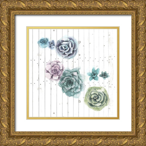 Shiplap Succulent Cluster IV Gold Ornate Wood Framed Art Print with Double Matting by Popp, Grace
