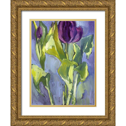 Violet Spring Flowers II Gold Ornate Wood Framed Art Print with Double Matting by Ferrell, Erin McGee