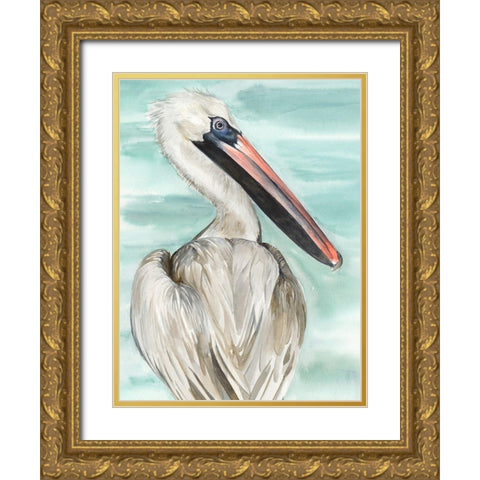 Turquoise Pelican I Gold Ornate Wood Framed Art Print with Double Matting by Parker, Jennifer Paxton