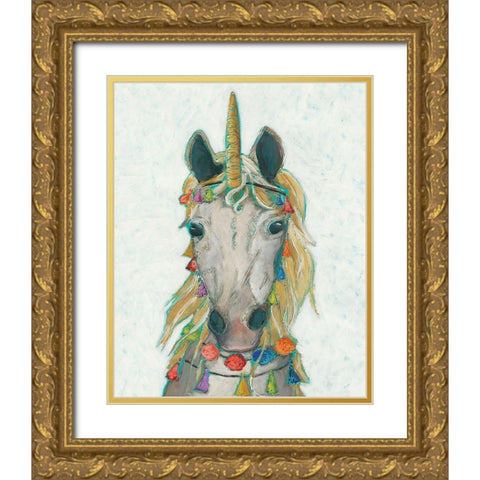 Fiesta Unicorn I Gold Ornate Wood Framed Art Print with Double Matting by Zarris, Chariklia