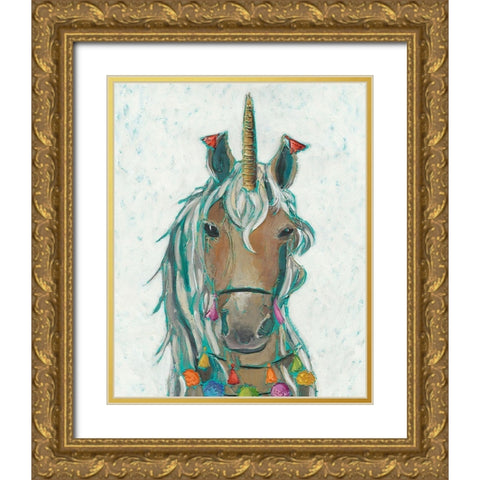 Fiesta Unicorn II Gold Ornate Wood Framed Art Print with Double Matting by Zarris, Chariklia