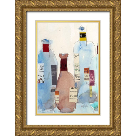 The Wine Bottles IV Gold Ornate Wood Framed Art Print with Double Matting by Dixon, Samuel