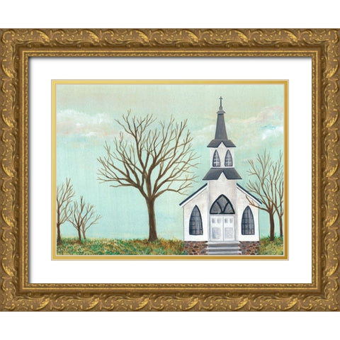 Country Church II Gold Ornate Wood Framed Art Print with Double Matting by Moore, Regina