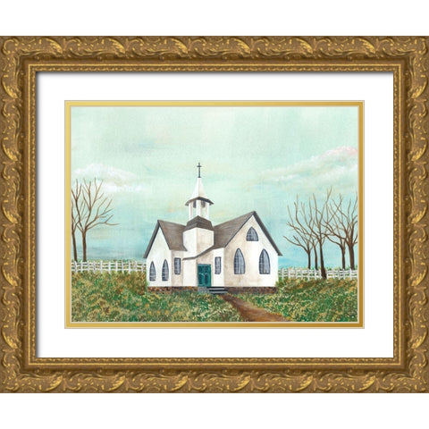 Country Church III Gold Ornate Wood Framed Art Print with Double Matting by Moore, Regina
