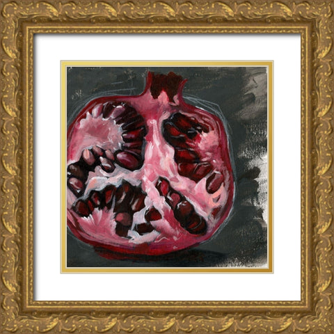 Pomegranate Study on Black II Gold Ornate Wood Framed Art Print with Double Matting by Parker, Jennifer Paxton