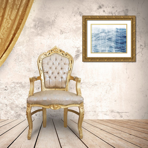 Indigo Waves I Gold Ornate Wood Framed Art Print with Double Matting by Fagalde, Jarman
