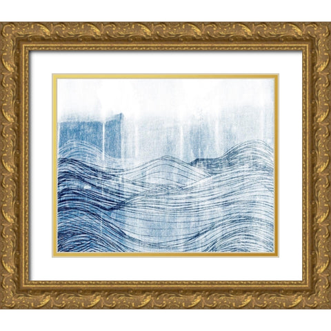 Indigo Waves II Gold Ornate Wood Framed Art Print with Double Matting by Fagalde, Jarman