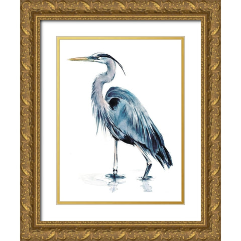 Blue Blue Heron II Gold Ornate Wood Framed Art Print with Double Matting by Parker, Jennifer Paxton
