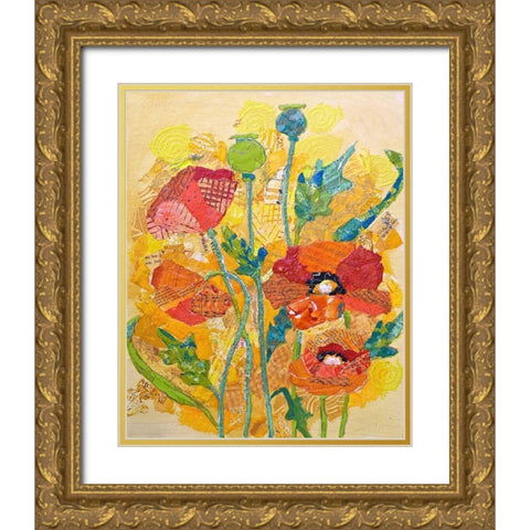 Poppy Collage I Gold Ornate Wood Framed Art Print with Double Matting by St. Hilaire, Elizabeth