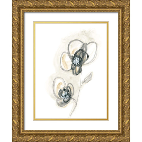 Monochrome Floral Study II Gold Ornate Wood Framed Art Print with Double Matting by Vess, June Erica