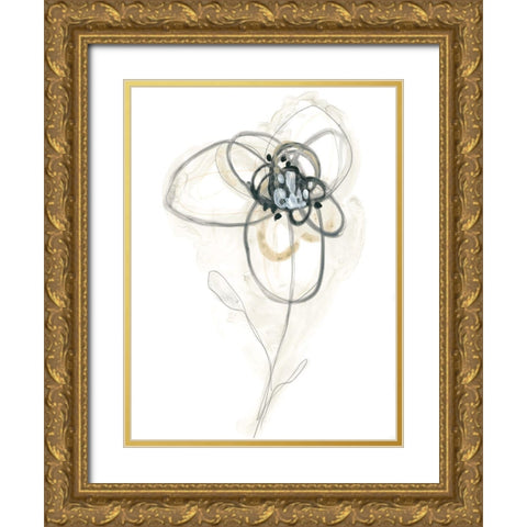 Monochrome Floral Study IV Gold Ornate Wood Framed Art Print with Double Matting by Vess, June Erica