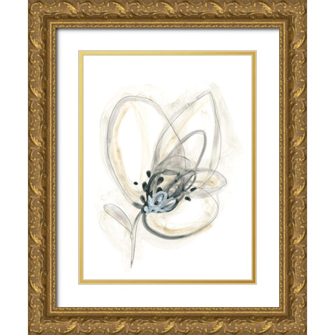 Monochrome Floral Study V Gold Ornate Wood Framed Art Print with Double Matting by Vess, June Erica