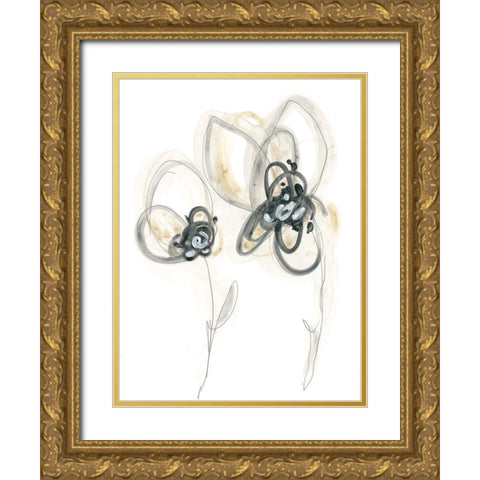 Monochrome Floral Study VI Gold Ornate Wood Framed Art Print with Double Matting by Vess, June Erica
