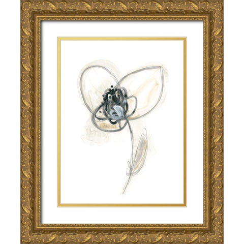 Monochrome Floral Study VII Gold Ornate Wood Framed Art Print with Double Matting by Vess, June Erica