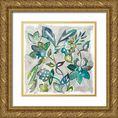 Sapphire Vine I Gold Ornate Wood Framed Art Print with Double Matting by Zarris, Chariklia