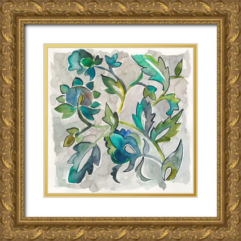 Sapphire Vine II Gold Ornate Wood Framed Art Print with Double Matting by Zarris, Chariklia