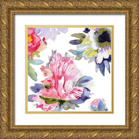 Watercolor Flower Composition VII Gold Ornate Wood Framed Art Print with Double Matting by Evelia Designs