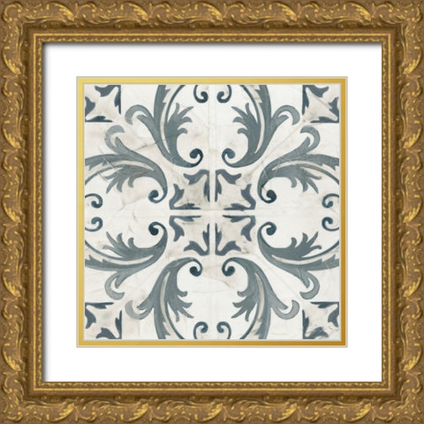Teal Tile Collection I Gold Ornate Wood Framed Art Print with Double Matting by Vess, June Erica