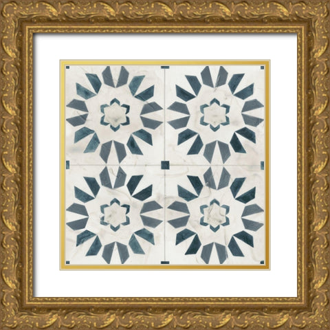 Teal Tile Collection III Gold Ornate Wood Framed Art Print with Double Matting by Vess, June Erica