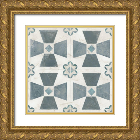 Teal Tile Collection IV Gold Ornate Wood Framed Art Print with Double Matting by Vess, June Erica