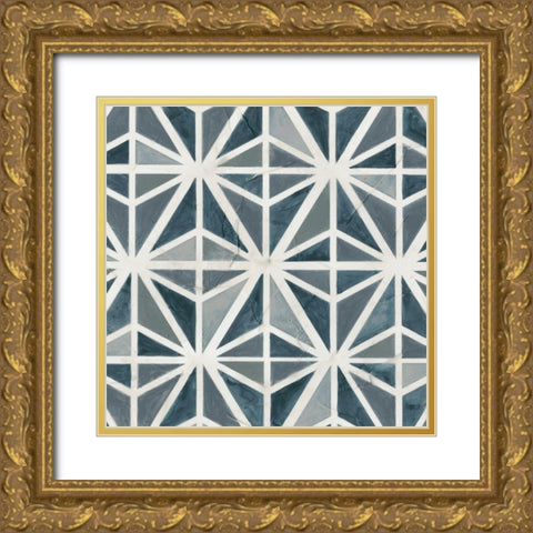 Teal Tile Collection VII Gold Ornate Wood Framed Art Print with Double Matting by Vess, June Erica