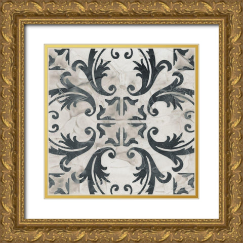Neutral Tile Collection I Gold Ornate Wood Framed Art Print with Double Matting by Vess, June Erica