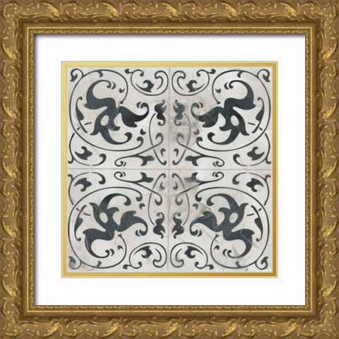 Neutral Tile Collection VIII Gold Ornate Wood Framed Art Print with Double Matting by Vess, June Erica