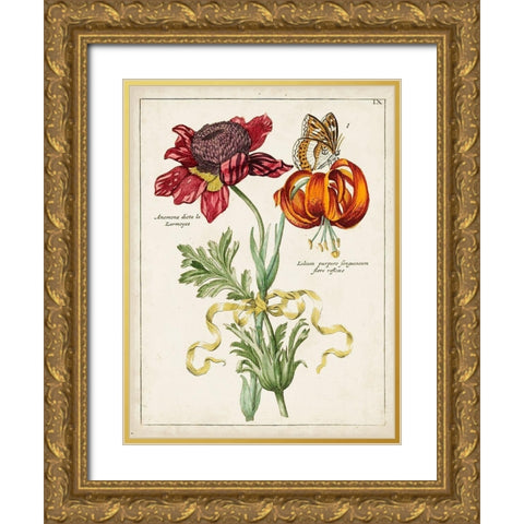 Botanical Bouquet II Gold Ornate Wood Framed Art Print with Double Matting by Unknown
