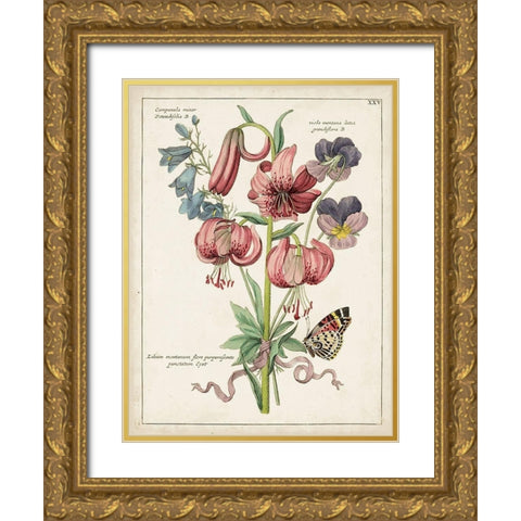Botanical Bouquet III Gold Ornate Wood Framed Art Print with Double Matting by Unknown