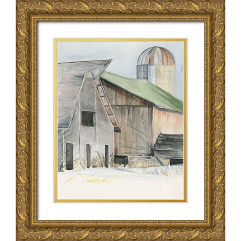 Winter Barn II Gold Ornate Wood Framed Art Print with Double Matting by Parker, Jennifer Paxton