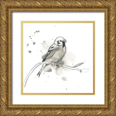 Gestural Bird Study II Gold Ornate Wood Framed Art Print with Double Matting by Vess, June Erica
