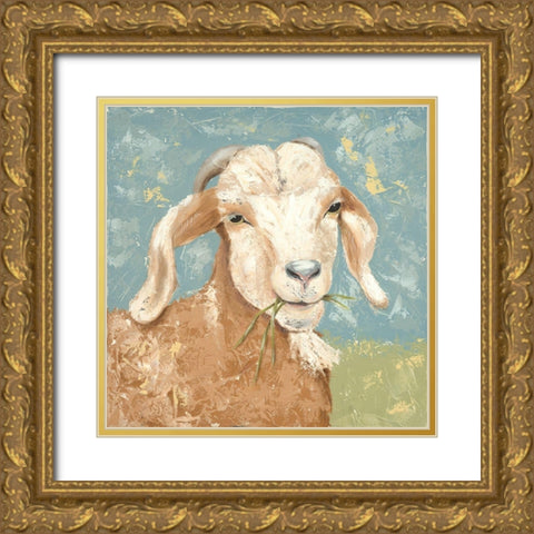 Farm Life-Brown Goat Gold Ornate Wood Framed Art Print with Double Matting by Reynolds, Jade