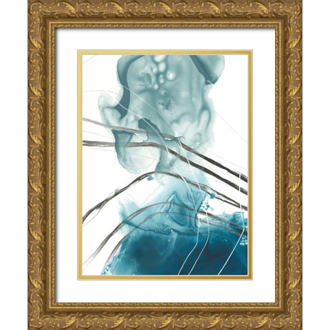 Bella Indigo I Gold Ornate Wood Framed Art Print with Double Matting by Vess, June Erica