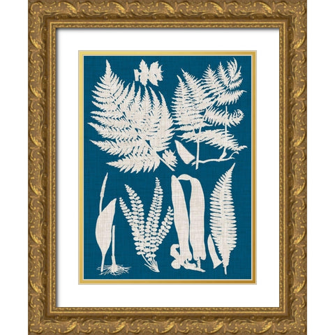 Linen and Blue Ferns I Gold Ornate Wood Framed Art Print with Double Matting by Vision Studio