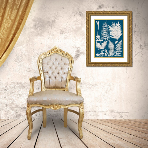 Linen and Blue Ferns II Gold Ornate Wood Framed Art Print with Double Matting by Vision Studio
