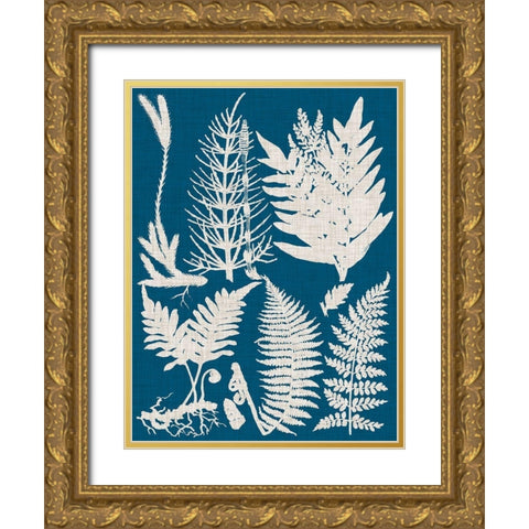 Linen and Blue Ferns II Gold Ornate Wood Framed Art Print with Double Matting by Vision Studio