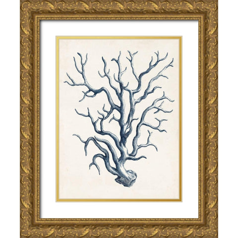 Coastal Collection in Indigo IV Gold Ornate Wood Framed Art Print with Double Matting by Vision Studio