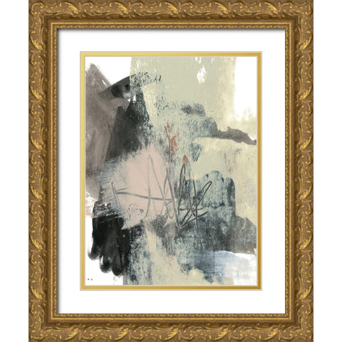 Blush and Black I Gold Ornate Wood Framed Art Print with Double Matting by Goldberger, Jennifer