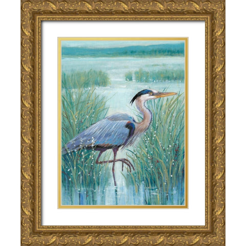 Wetland Heron I Gold Ornate Wood Framed Art Print with Double Matting by OToole, Tim