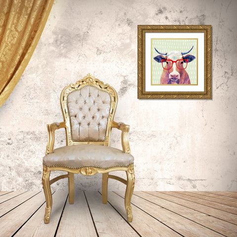 Bespectacled Bovine I Gold Ornate Wood Framed Art Print with Double Matting by Borges, Victoria