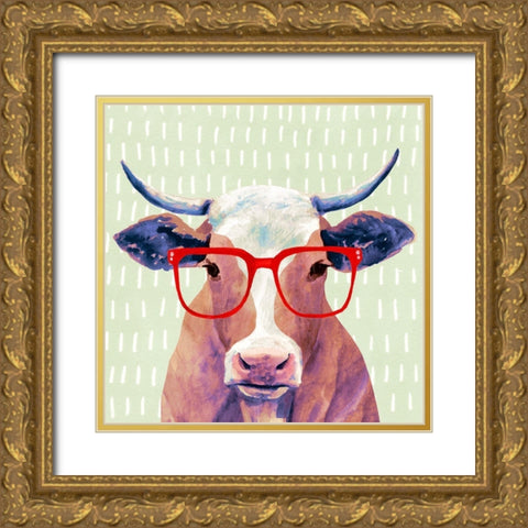Bespectacled Bovine I Gold Ornate Wood Framed Art Print with Double Matting by Borges, Victoria