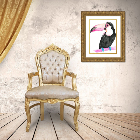 Technicolor Toucan II Gold Ornate Wood Framed Art Print with Double Matting by Parker, Jennifer Paxton